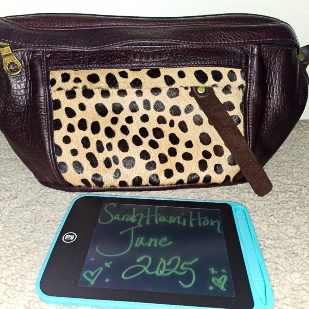 Elegant Leopard Print and Brown Leather Crossbody Bag